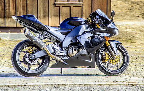 parked blue sports bike thumbnail