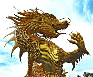gold dragon guardian under cloudy sky thumbnail