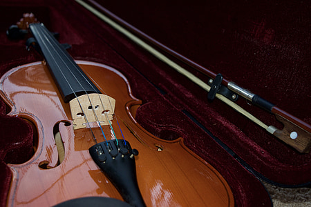 shallow focus photo of violin in hard case thumbnail