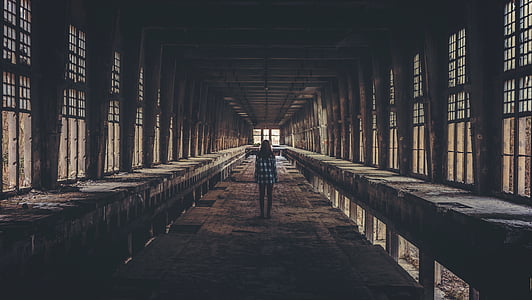 person standing in the middle of brown building thumbnail