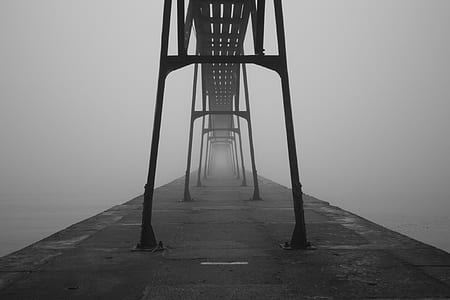 gray scale photo of road with fogs thumbnail