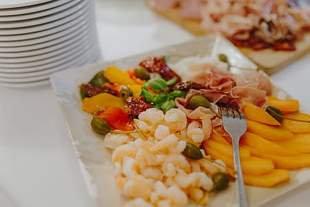 Catering banquet table with different food snacks and appetizers thumbnail