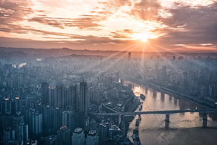 aerial photo of high-rise building photo during sunrise thumbnail