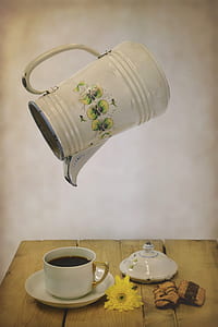 white and yellow floral floating teapot artwork thumbnail