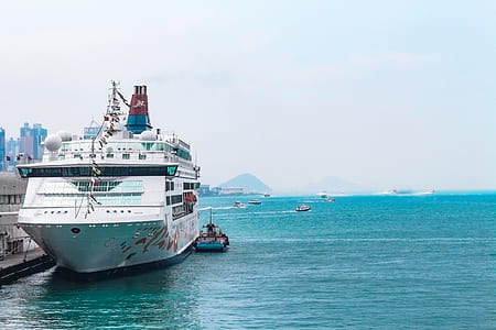 White Cruise Ship Docking in Port thumbnail