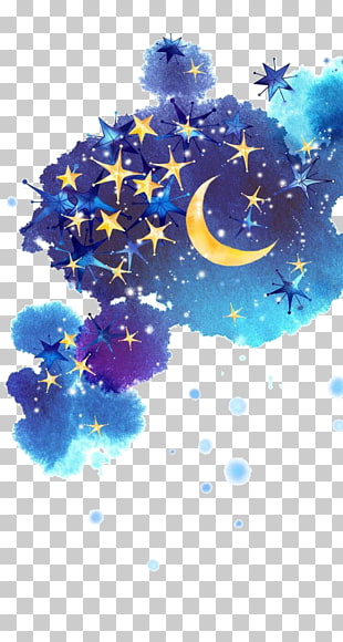 Star Moon Night sky, Painted night sky, blue and multicolored cloud with stars illustration PNG clipart