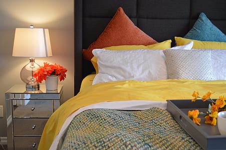 table lamp on stainless steel nightstand thumbnail