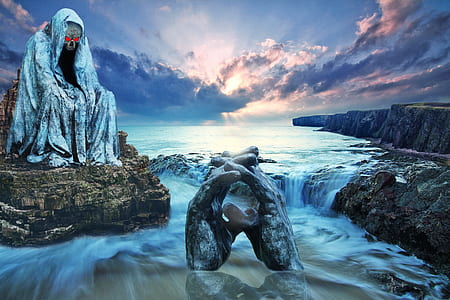 two hands statue on body of water thumbnail