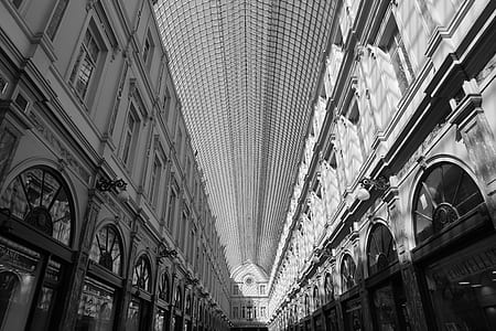 grayscale photography of building interior thumbnail