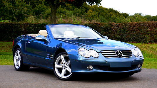 blue Mercedes Benz convertible coupe thumbnail