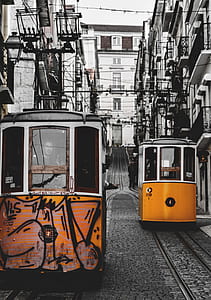 selective color photography of tram thumbnail