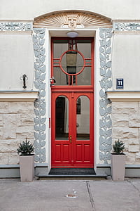 closed red wooden door thumbnail