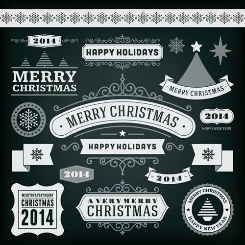 2014 christmas labels and borders with ribbon vector 03 eps file