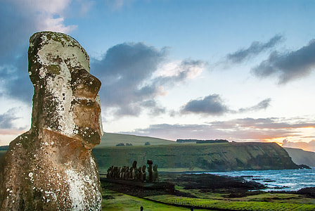 Big Moai Statue and sky plus landscape in Easter Island, Chile thumbnail