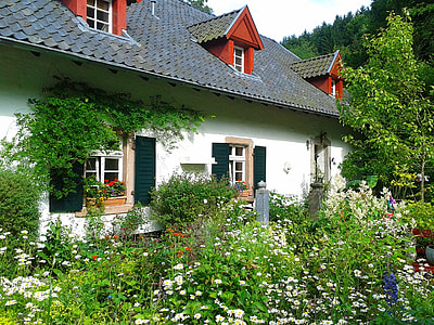 2-storey house surrounded with white petaled flowers thumbnail