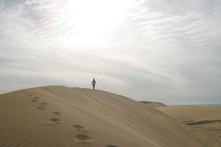 footprints of person on desert during daytime thumbnail