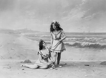 two women wearing dresses near seashore painting thumbnail
