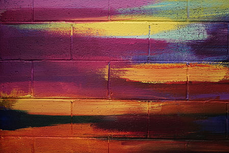 purple, blue, orange, and black brick wall thumbnail
