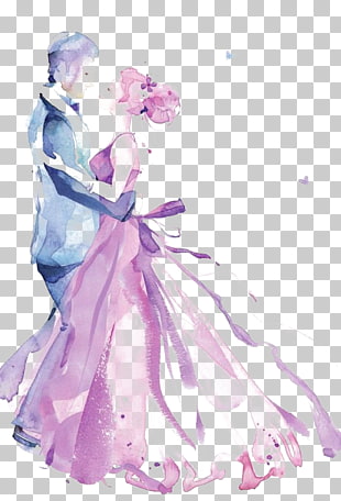 Wedding invitation Watercolor painting Drawing, Hand-painted men and women, man and woman dancing PNG clipart