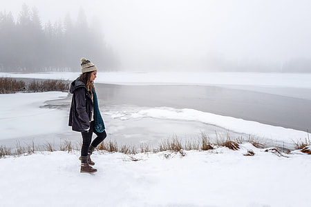 woman wearing jacket standing on snowy surface thumbnail