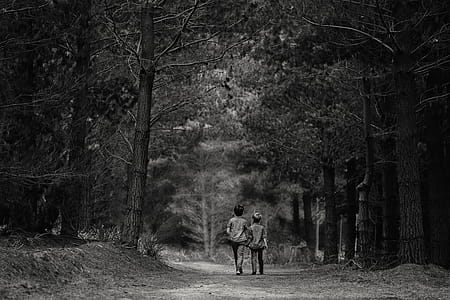 Two Children Walking at Pathway thumbnail