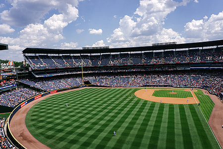 Baseball Field with baseball game in action in Turner Field, Atlanta, Georgia thumbnail