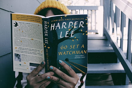 person reading Go Set A Watchman book byHarper Lee thumbnail