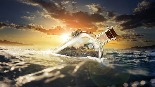 clear glass bottle on body of water thumbnail