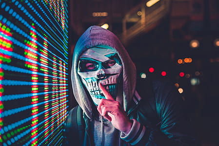 person wearing skull mask and hooded jacket thumbnail