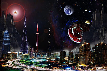 high rise building and galaxy poster thumbnail