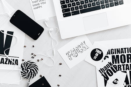 Top view of black and white typography sentences thumbnail