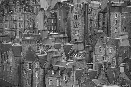 grayscale photo of concrete buildings thumbnail