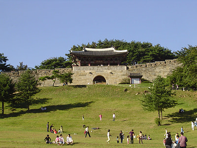 Front view of Sangdangsanseong in Cheongju, South Korea thumbnail