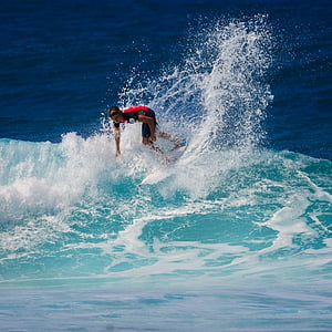 man surfing on waves during daytime thumbnail
