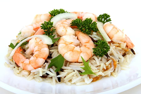plate of cooked white rice with shrimps thumbnail