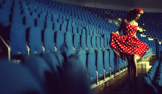 woman wearing white and red polka-dot halter-top dress thumbnail