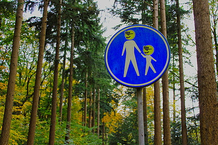 crossing person street signage near trees thumbnail
