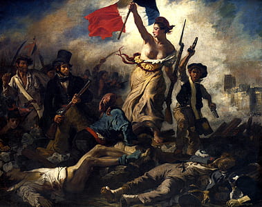 painting of woman holding flag surrounded by soldiers thumbnail