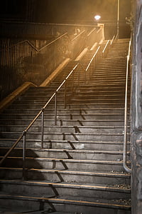 concrete staircase near turned on post lamp thumbnail