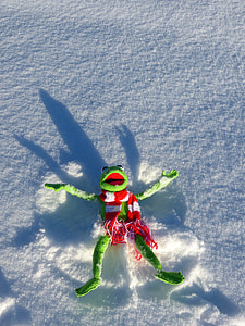 Kermit the frog plush toy on snow thumbnail
