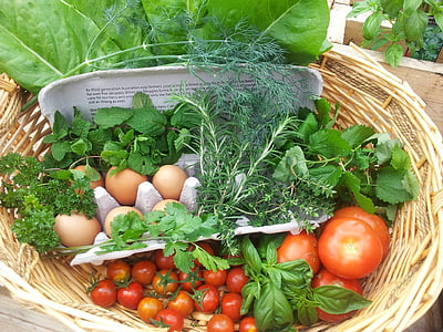 assorted-type vegetables and egg inside brown wicker basket thumbnail