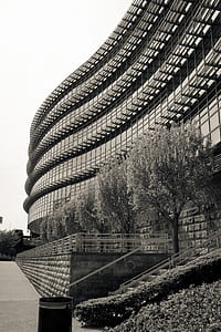 grayscale photo of glass building thumbnail