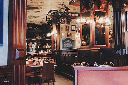 restaurant interior with lights turned on thumbnail