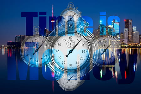 white analog clock with time is money text overlay thumbnail