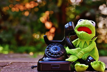 green frog plush toy holding rotary telephone thumbnail
