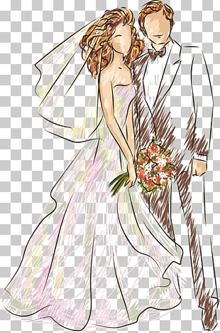 Wedding Illustration, wedding, bride and groom illustration PNG clipart
