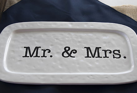 rectangular white Mr. & Mrs.-printed ceramic tray thumbnail