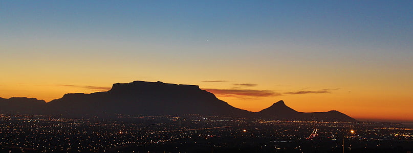 table mountain, sunset, cape town, night lighting, south africa, sea of light thumbnail