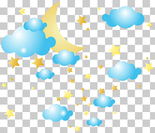 Cloud Star Moon , Moon Clouds and Stars , yellow stars and moon with blue clouds illustration PNG clipart
