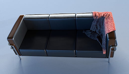 red and white floral blanket on black leather 3-seat sofa thumbnail